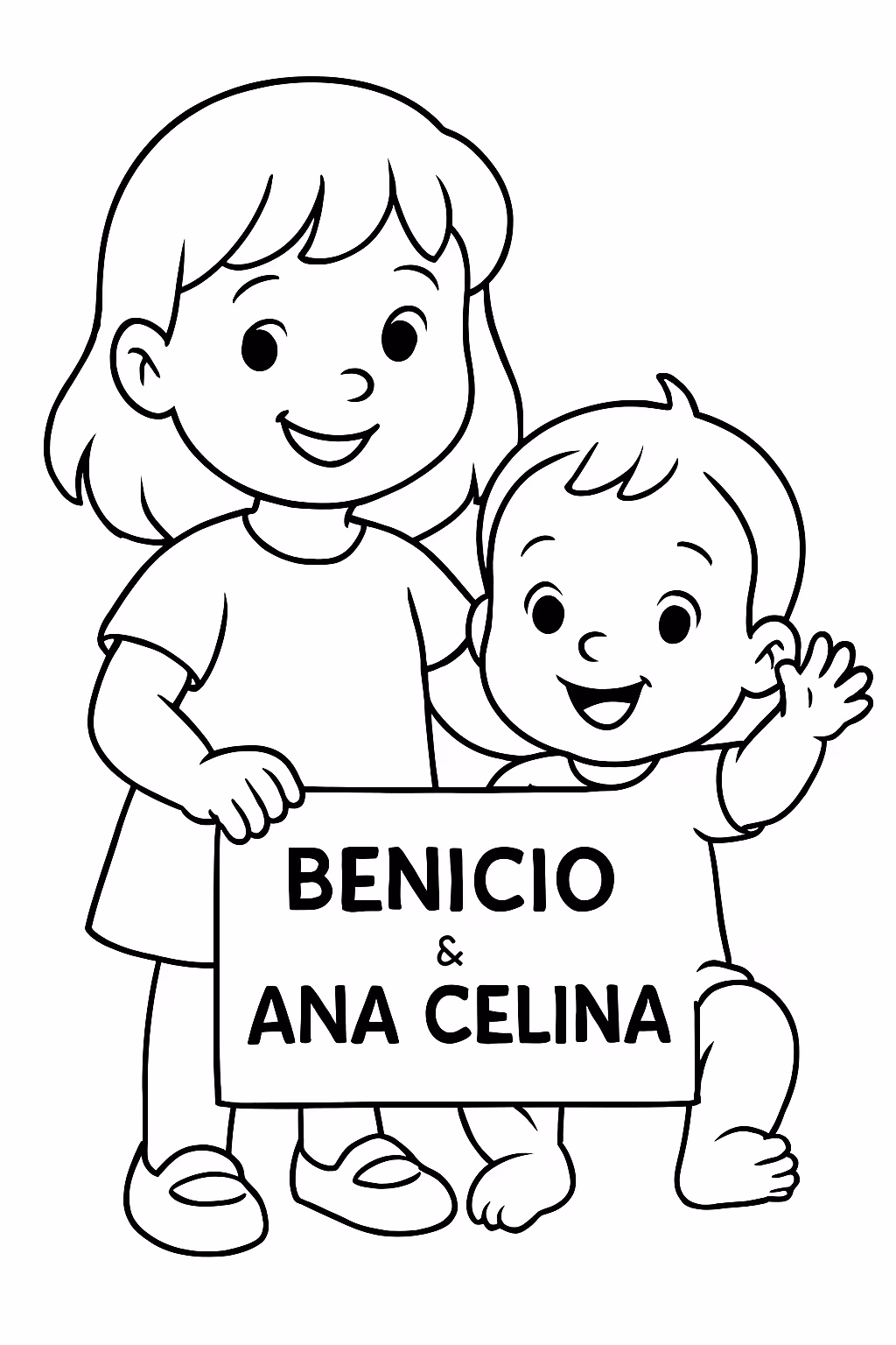 Irma de anos e irmao de ano e meses com para colorir — desenho para imprimir
