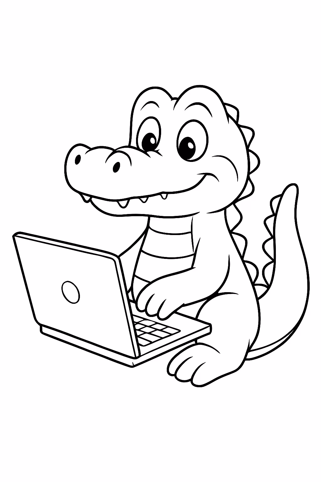 Jacare digitando no notebook para colorir — desenho para imprimir