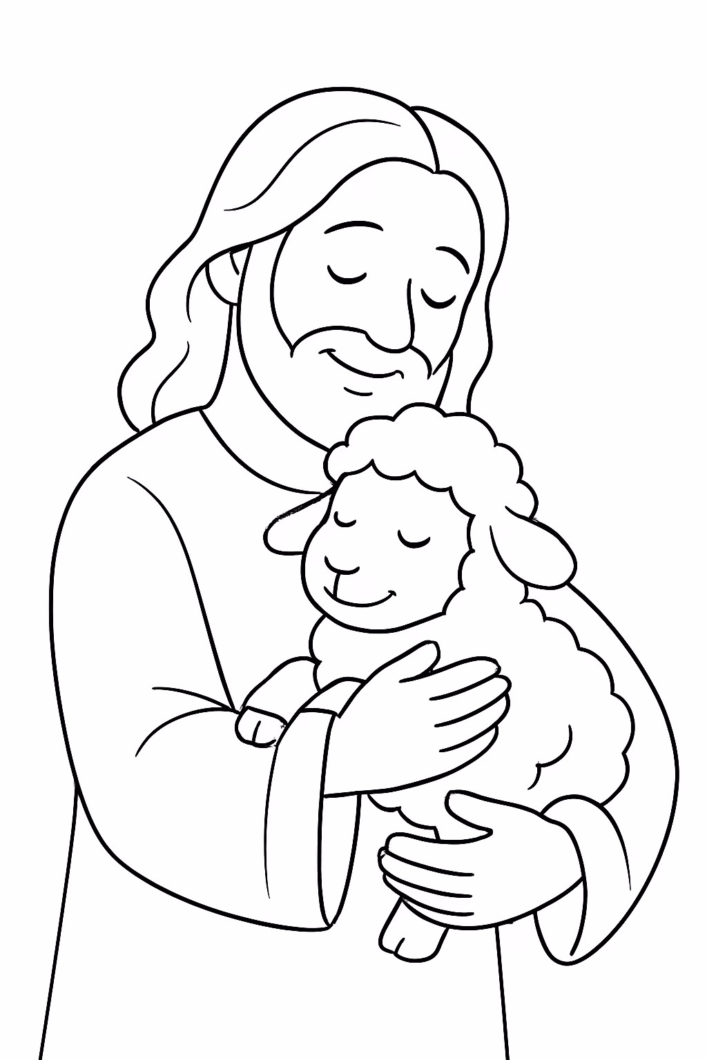 Jesus abracado a um carneirinho para colorir — desenho para imprimir