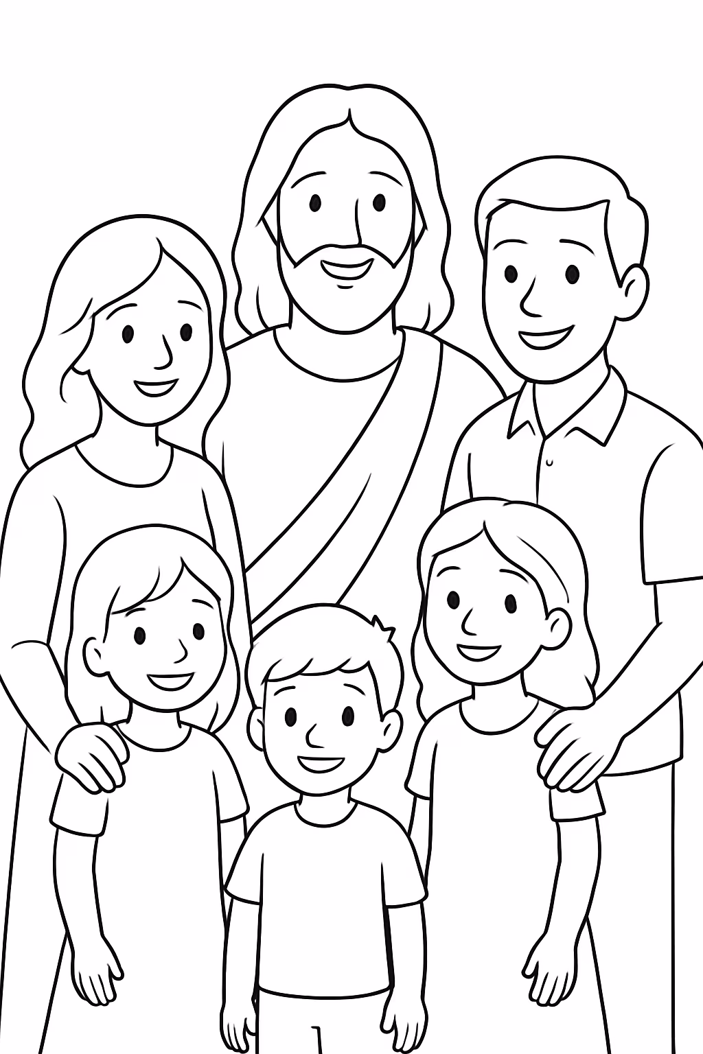 Jesus com familia pessoas adultos criancas para colorir — desenho para imprimir