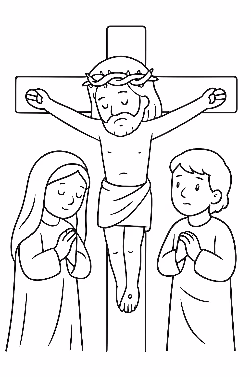 Jesus na cruz com maria e joao para colorir — desenho para imprimir