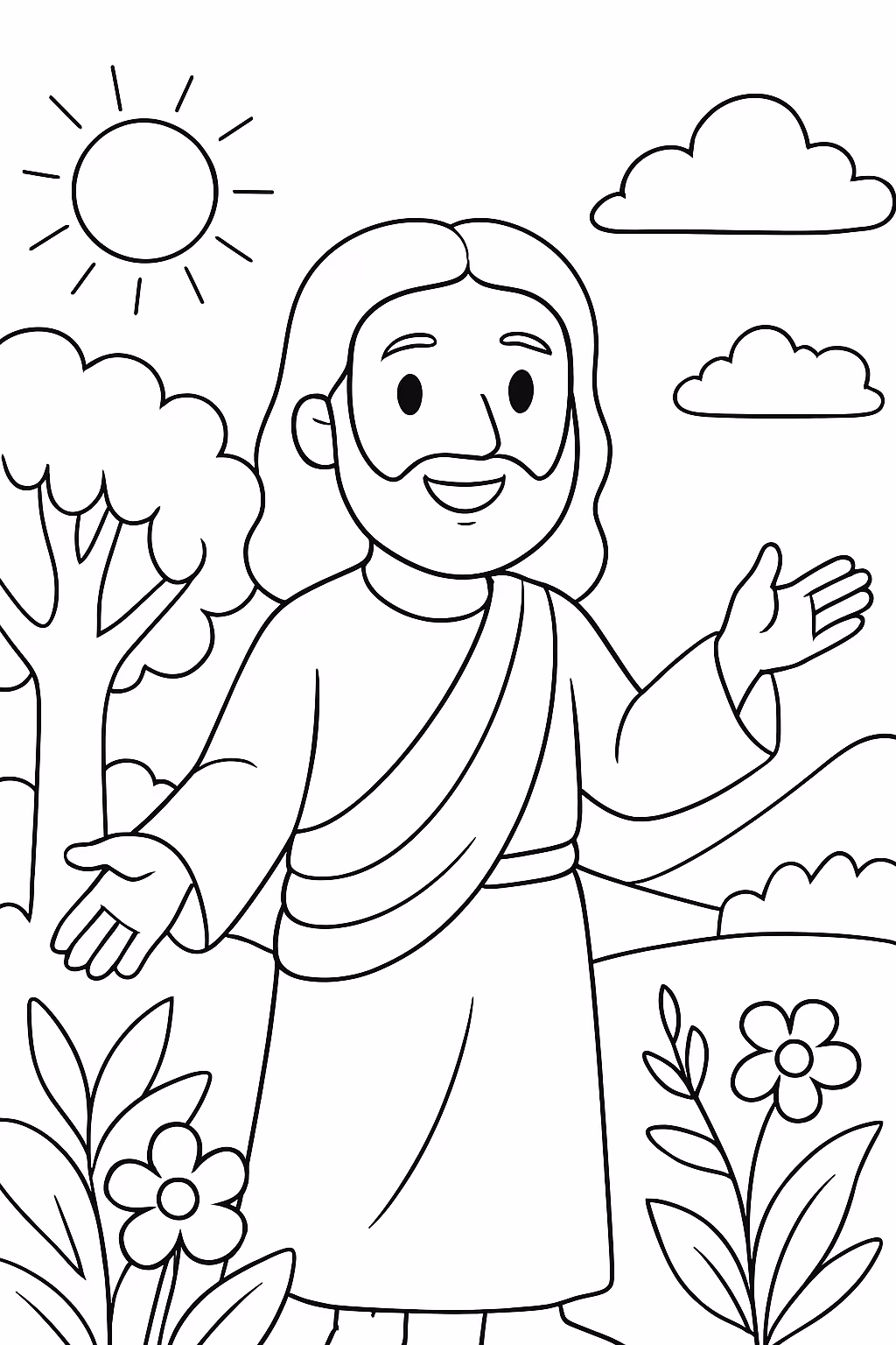 Jesus natureza para colorir — desenho para imprimir