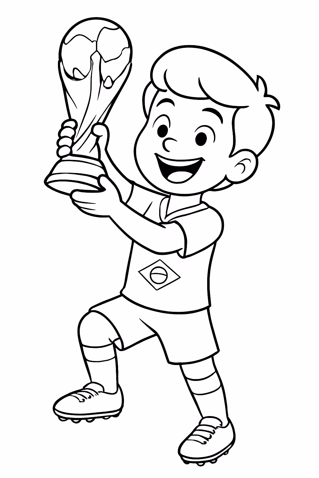 Jogador brasileiro levantando a taca do mundo para colorir — desenho para imprimir