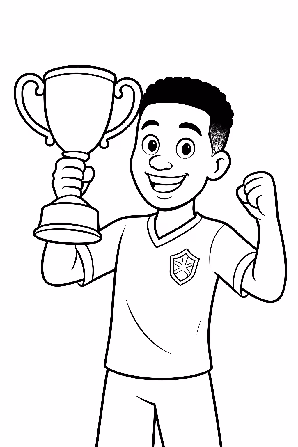 Jogador negro camisa brasil com taca copa para colorir — desenho para imprimir