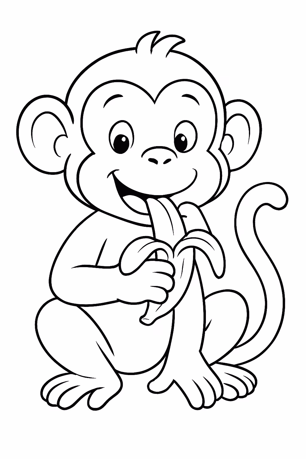 Macaco comendo banana para colorir — desenho para imprimir