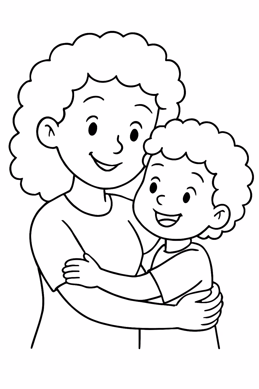 Mae e filho de cabelo cacheado para colorir — desenho para imprimir