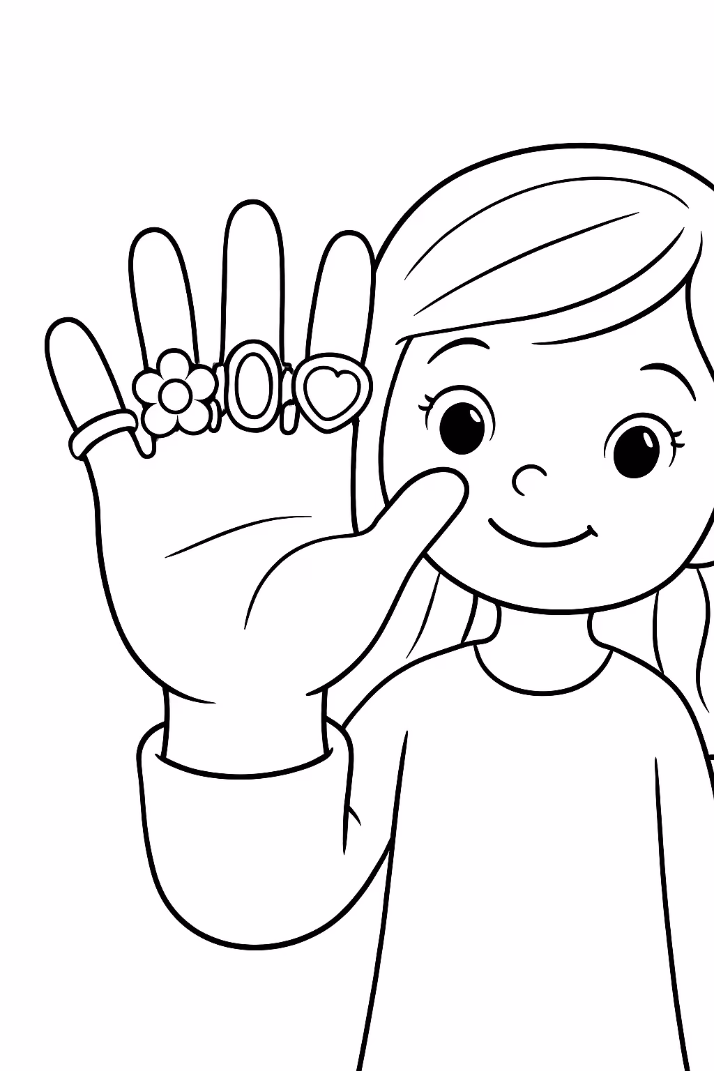 Mao de menina com aneis adulchent para colorir — desenho para imprimir