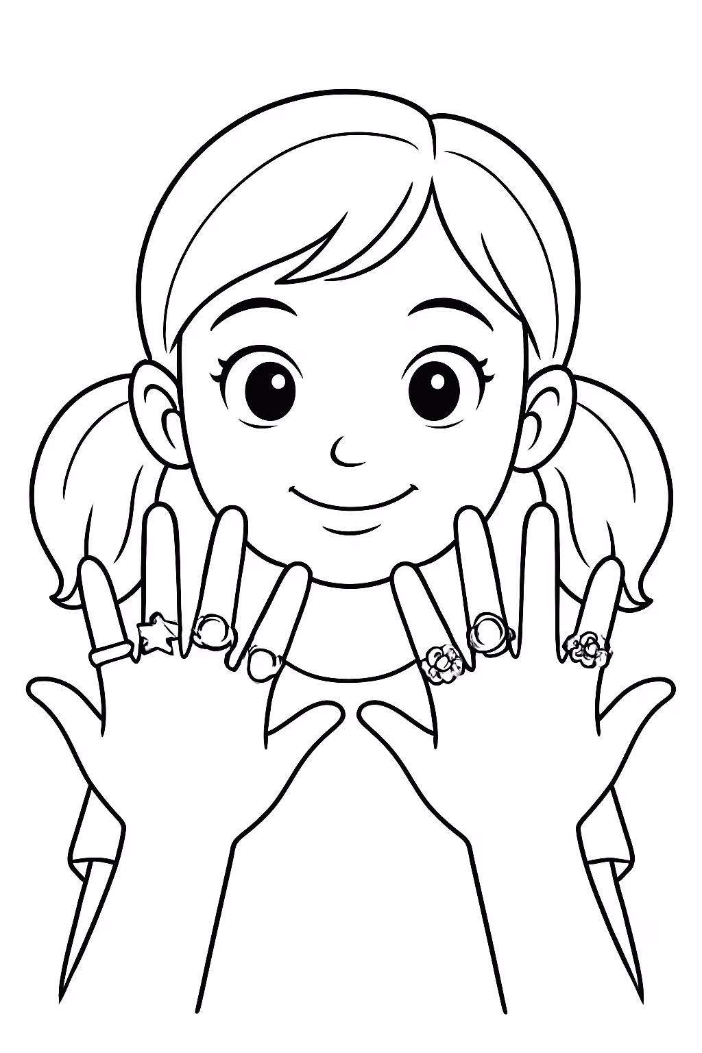 Mao de menina com aneis adulchent realista e swm a para colorir — desenho para imprimir