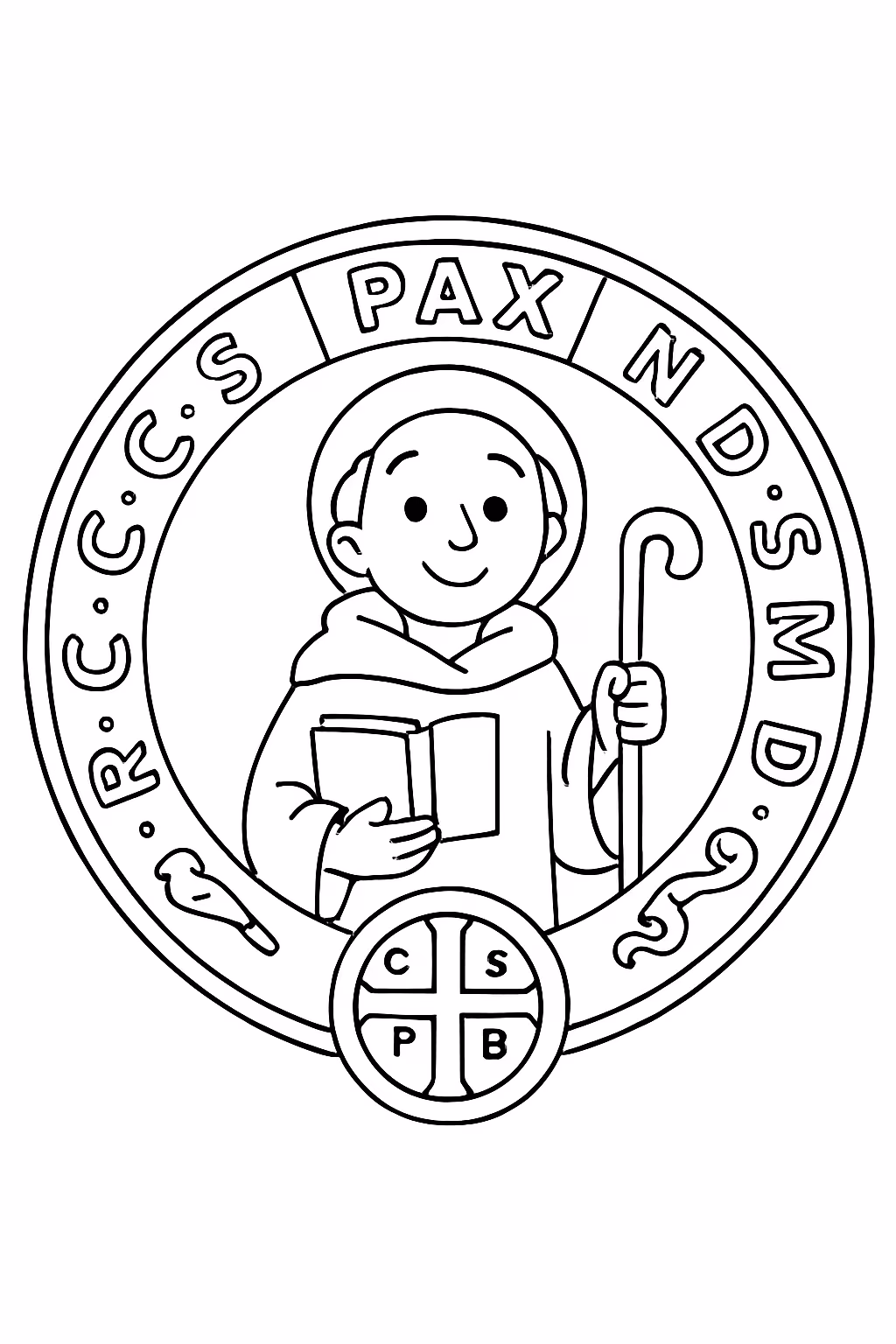 Medalha de sao bento para colorir — desenho para imprimir