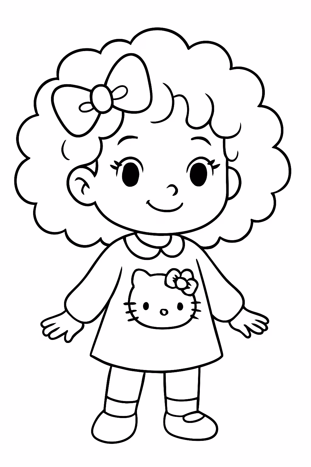 Menina cacheada com roupas da hello kitty para colorir — desenho para imprimir