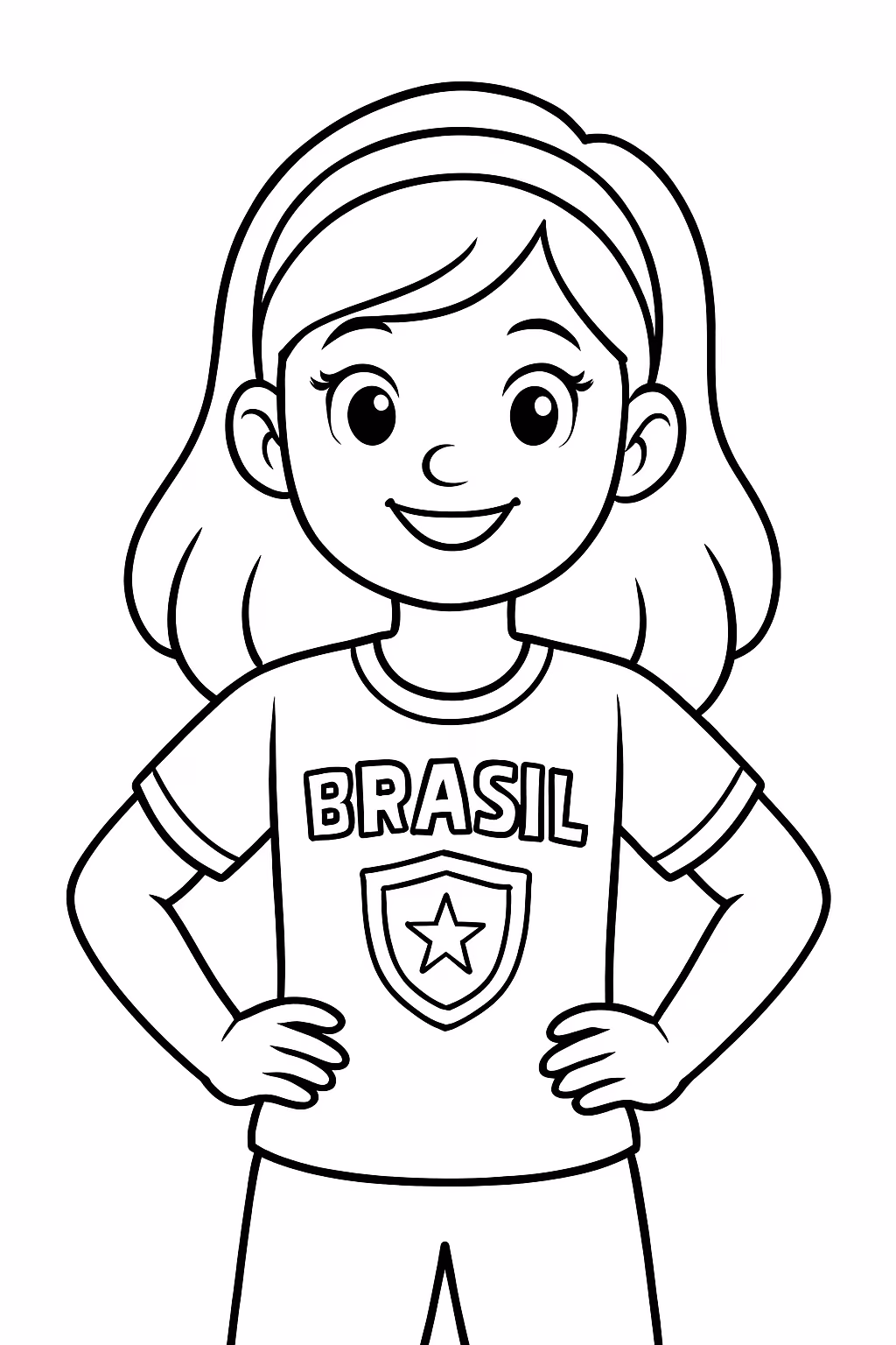 Menina com a blusa do brasil para colorir — desenho para imprimir