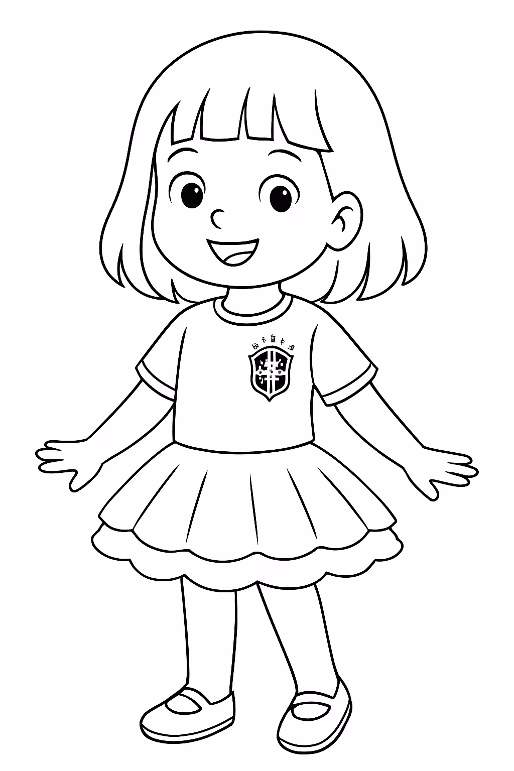 Menina com camiseta da selecao brasileira de futebol uma saia para colorir — desenho para imprimir