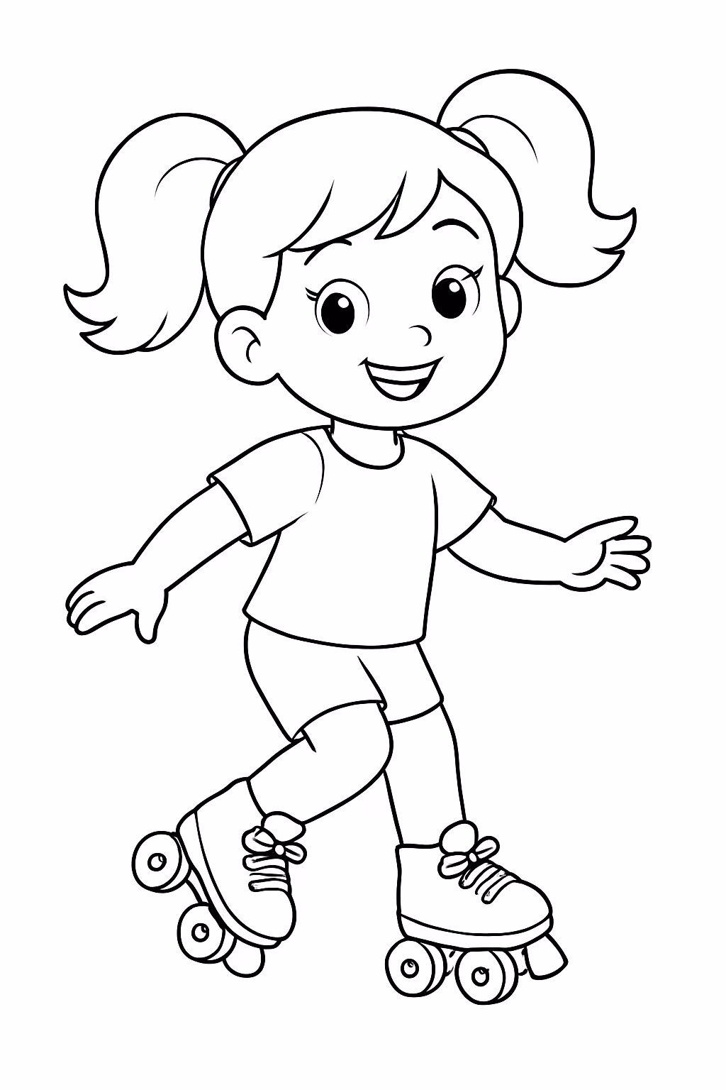 Menina com tenis de rodinha para colorir — desenho para imprimir