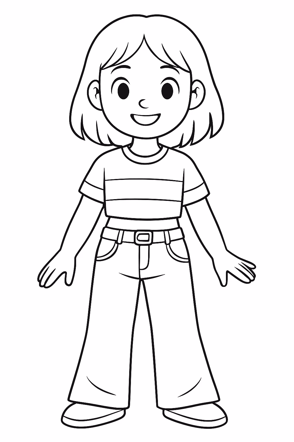 Menina fofa do cabelo medio e liso com uma roupa para colorir — desenho para imprimir