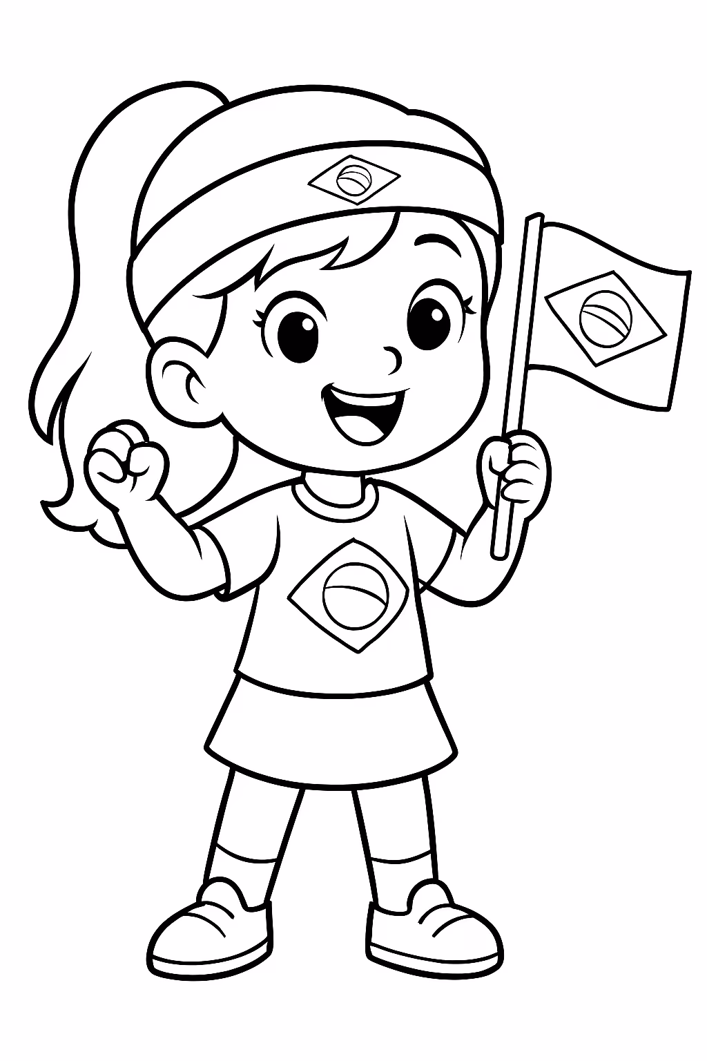 Menina fofa torcedora do brasil copa para colorir — desenho para imprimir