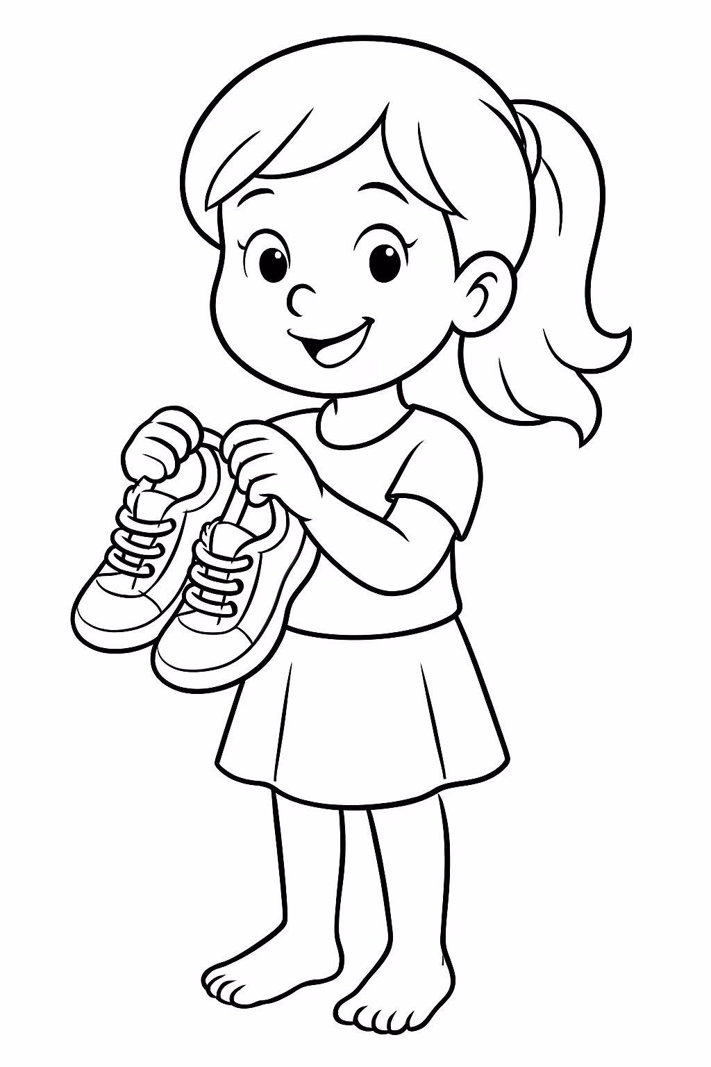 Menina guardando tenis para colorir — desenho para imprimir
