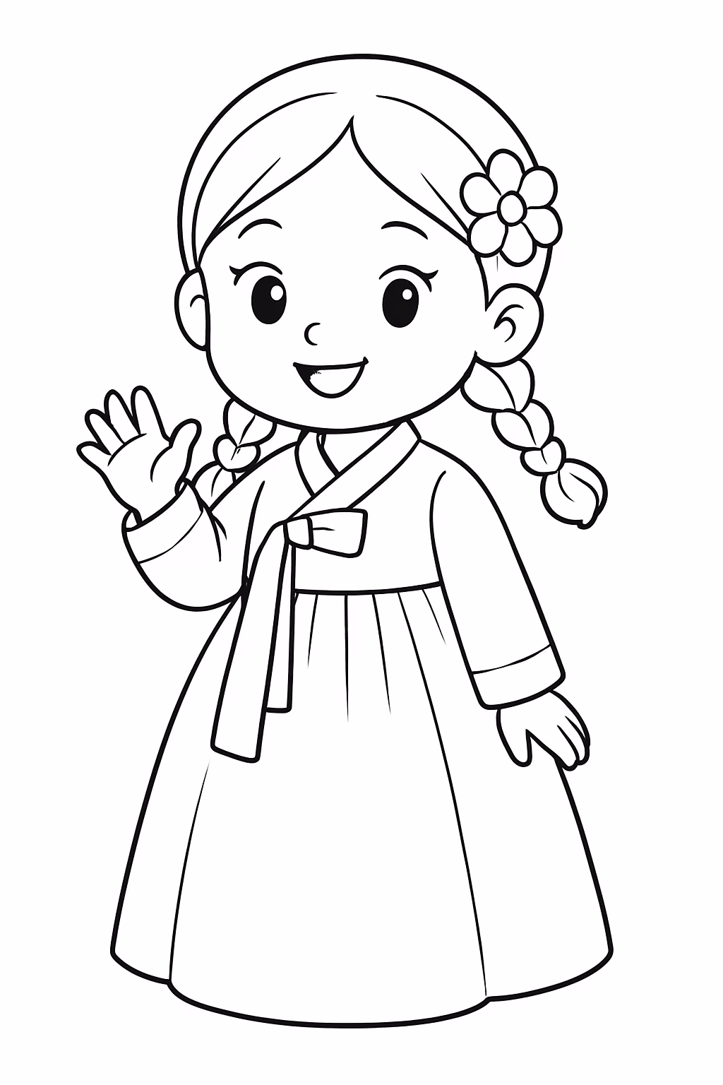 Menina koreana fofa para colorir — desenho para imprimir