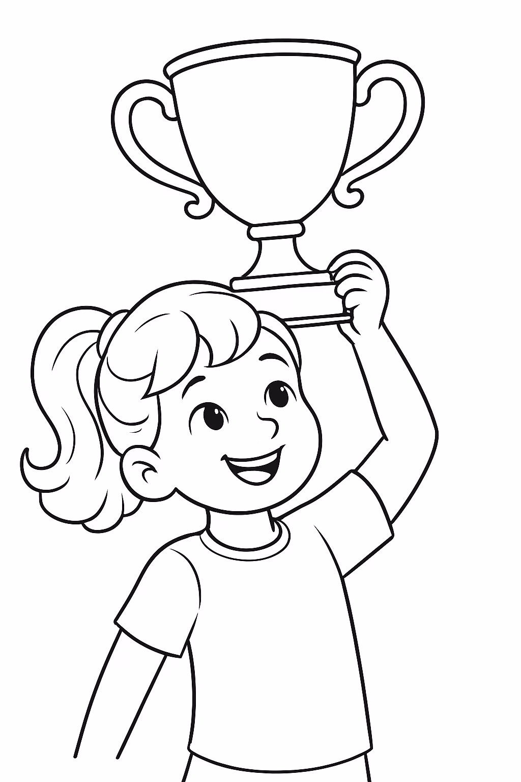 Menina segurando a taca da copa de para colorir — desenho para imprimir