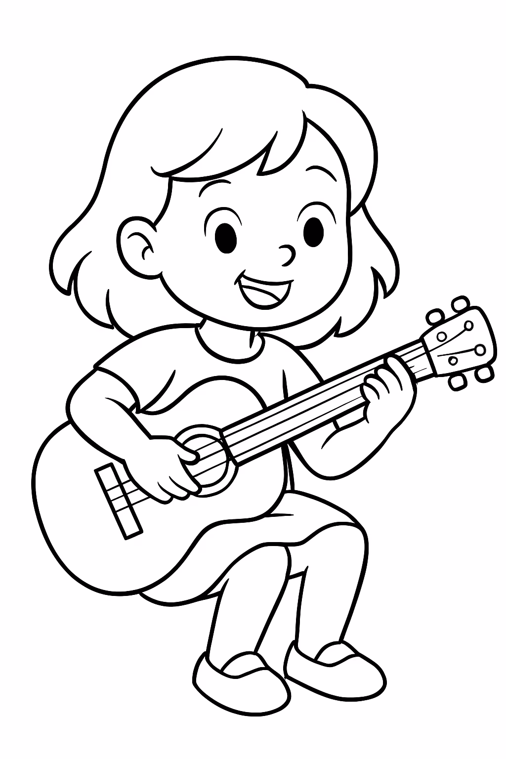 Menina tocando guitarra para colorir — desenho para imprimir