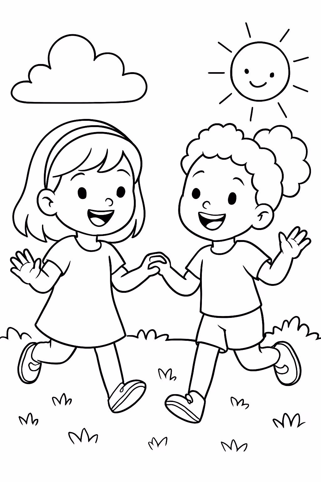 Meninas brincando para colorir — desenho para imprimir