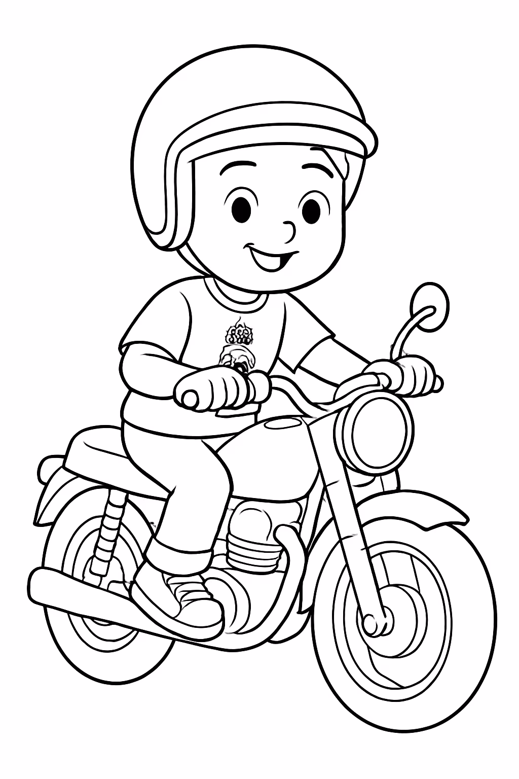 Menino andando de moto com a blusa do real madri para colorir — desenho para imprimir