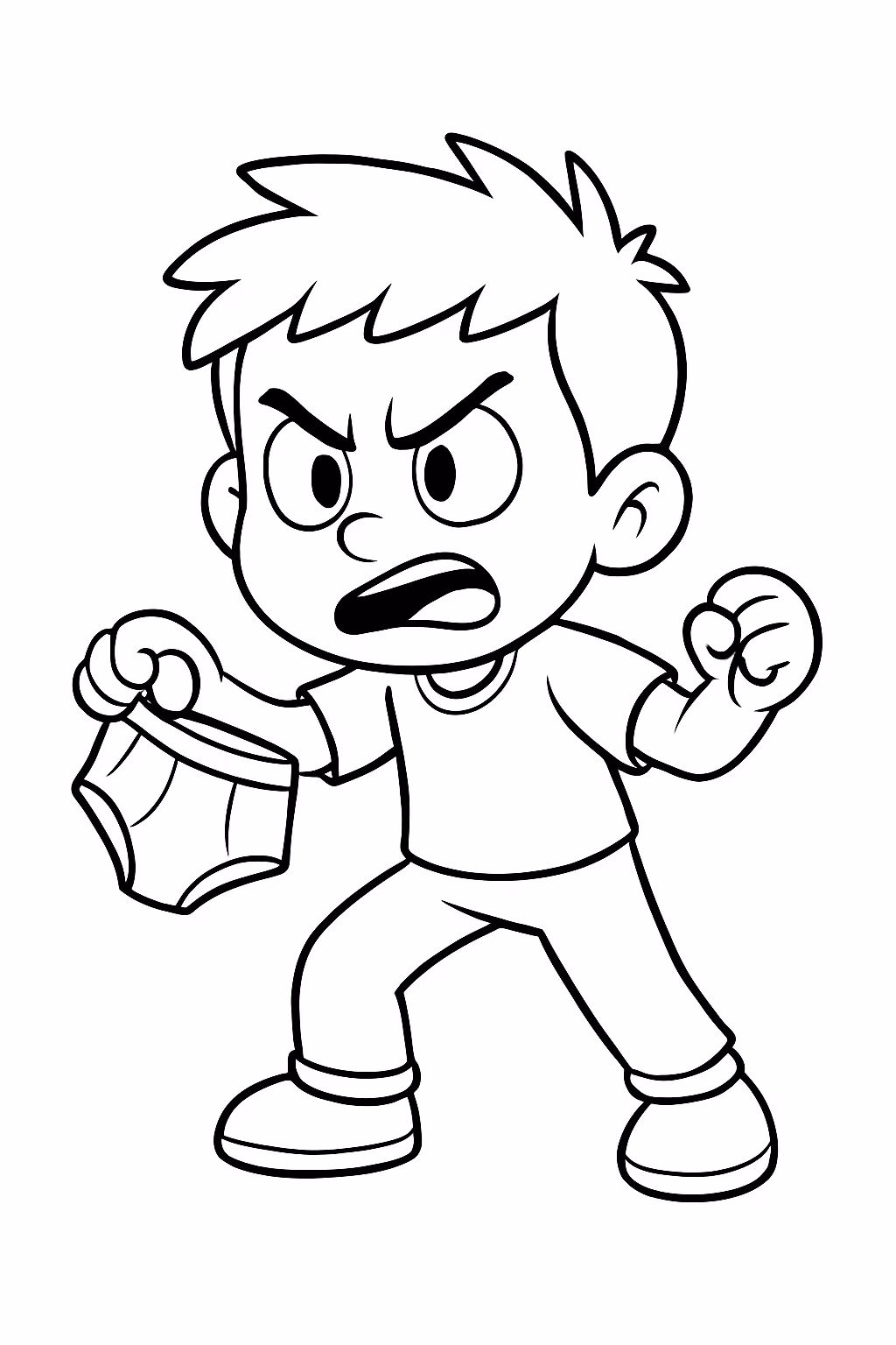 Menino bravo brincando com cueca para colorir — desenho para imprimir