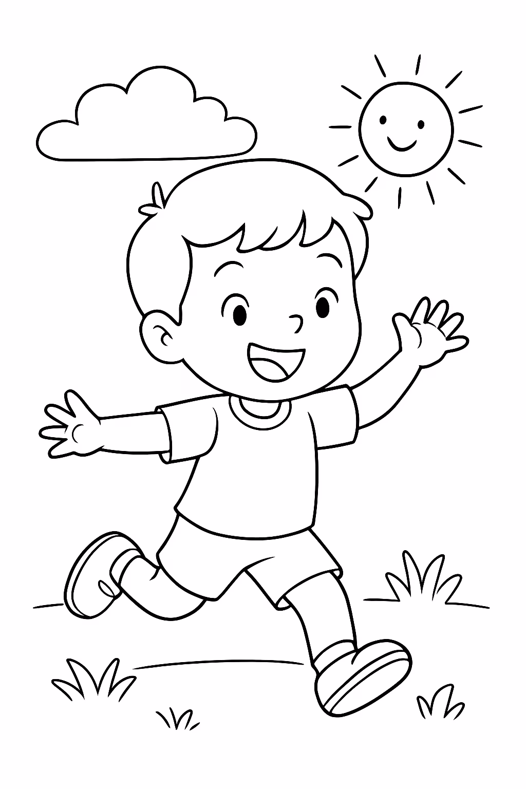 Menino brincando para colorir — desenho para imprimir