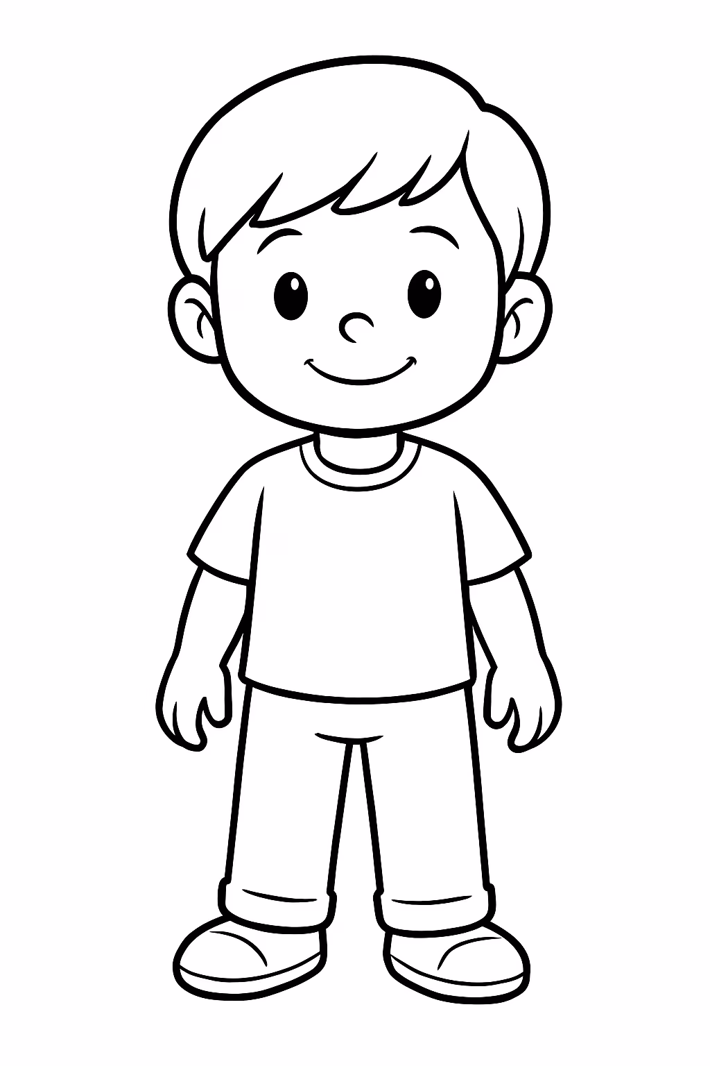 Menino de4 anos cabelo liso de blusa e calca para colorir — desenho para imprimir