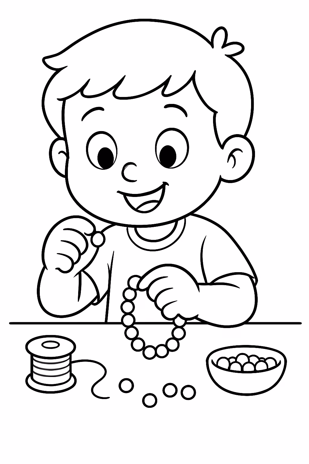 Menino fazendo joia para colorir — desenho para imprimir