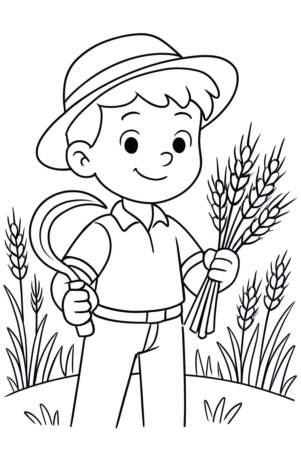 Menino na ceifa para colorir — desenho para imprimir