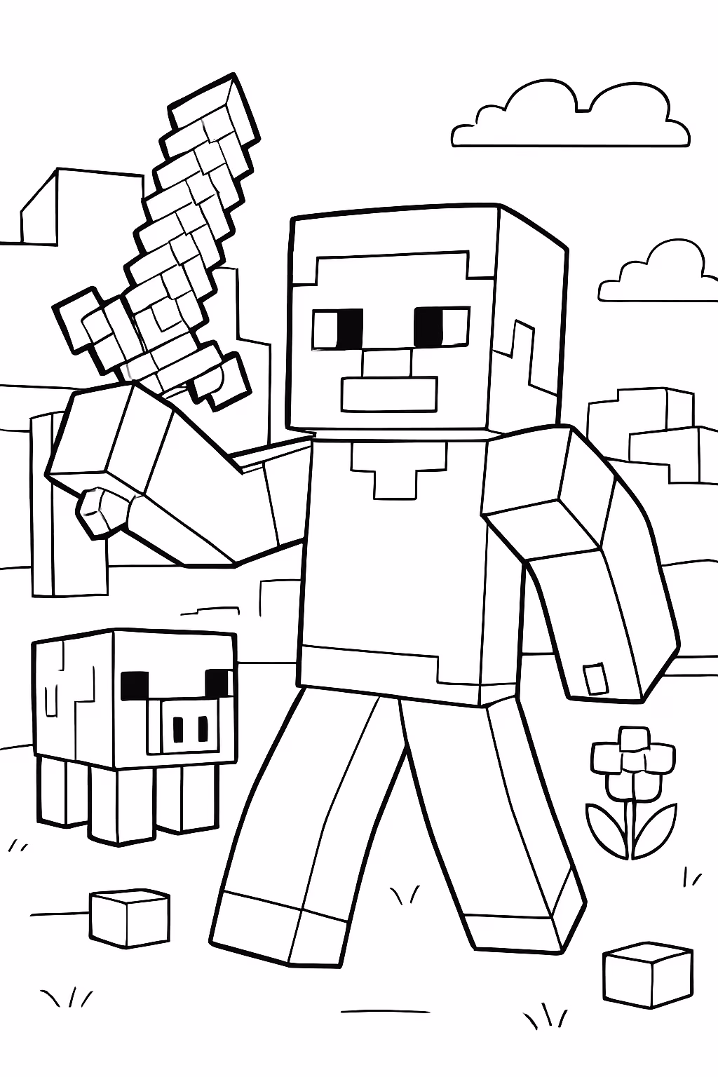 Minecraft animation para colorir — desenho para imprimir