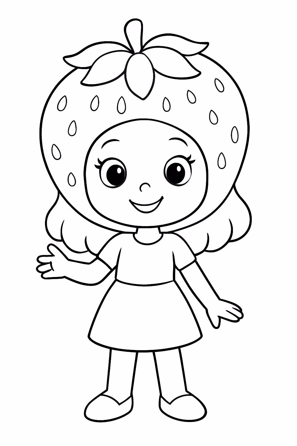 Moranguete uma menina com cabeca de morango cor e formato para colorir — desenho para imprimir