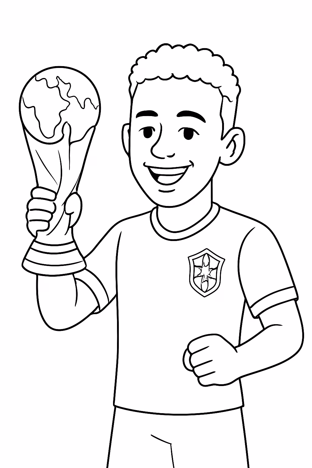 Neymar com a camisa do brasil e a taca da para colorir — desenho para imprimir