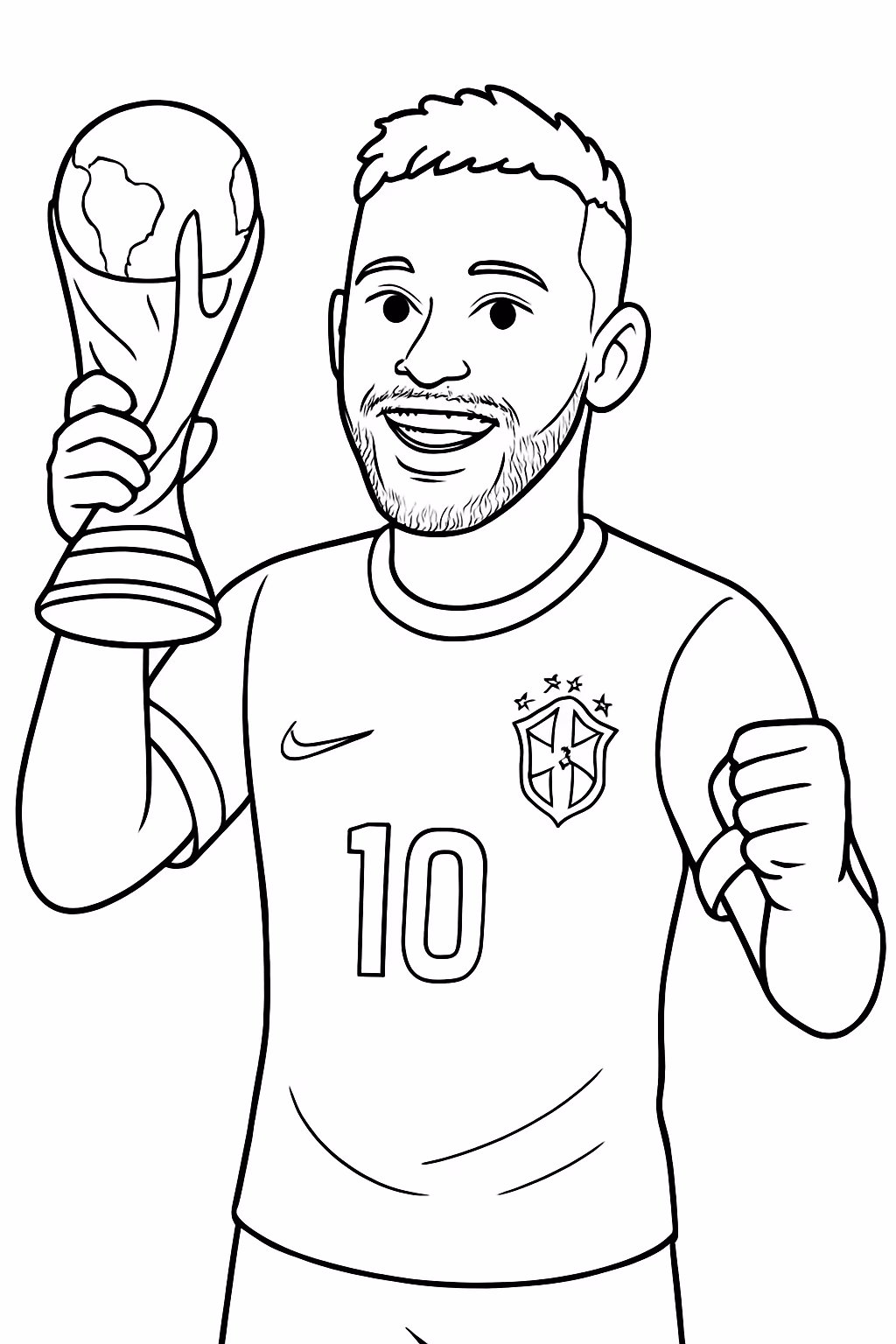 Neymar com a camisa do brasil e a taca da para colorir — desenho para imprimir