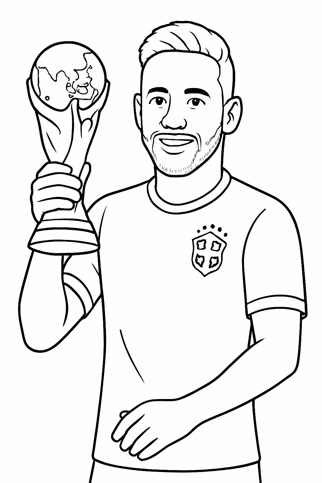 Neymar com a camisa do brasil e a taca da para colorir — desenho para imprimir