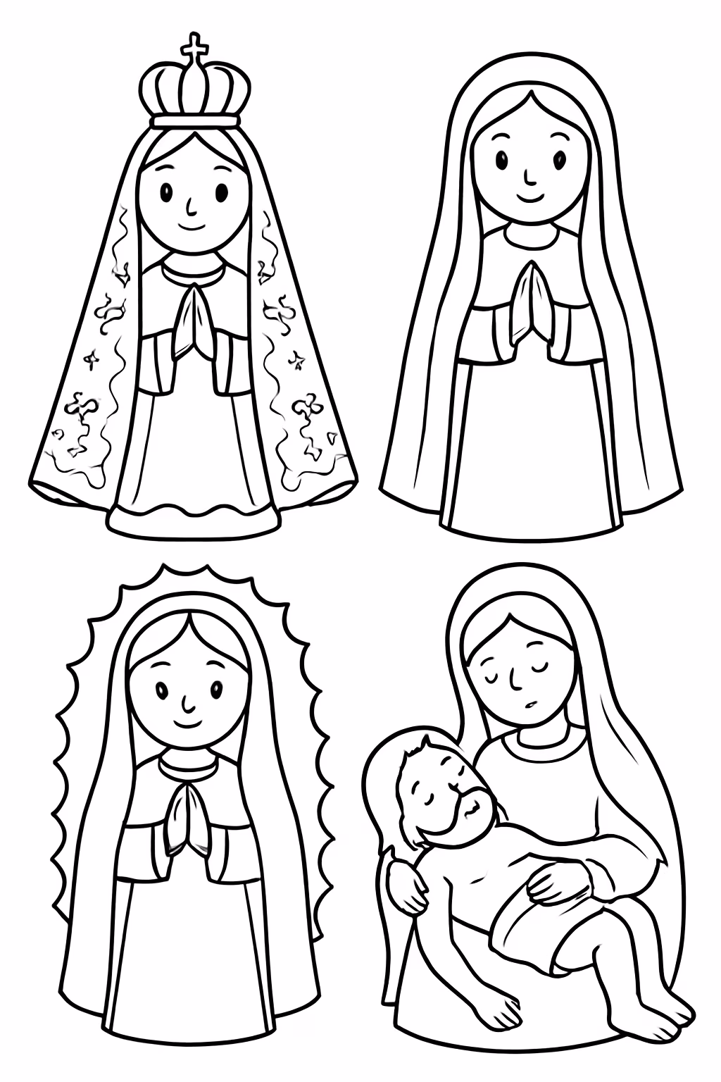 Nossa senhora de aparecida de fatima e guadalupe e da para colorir — desenho para imprimir