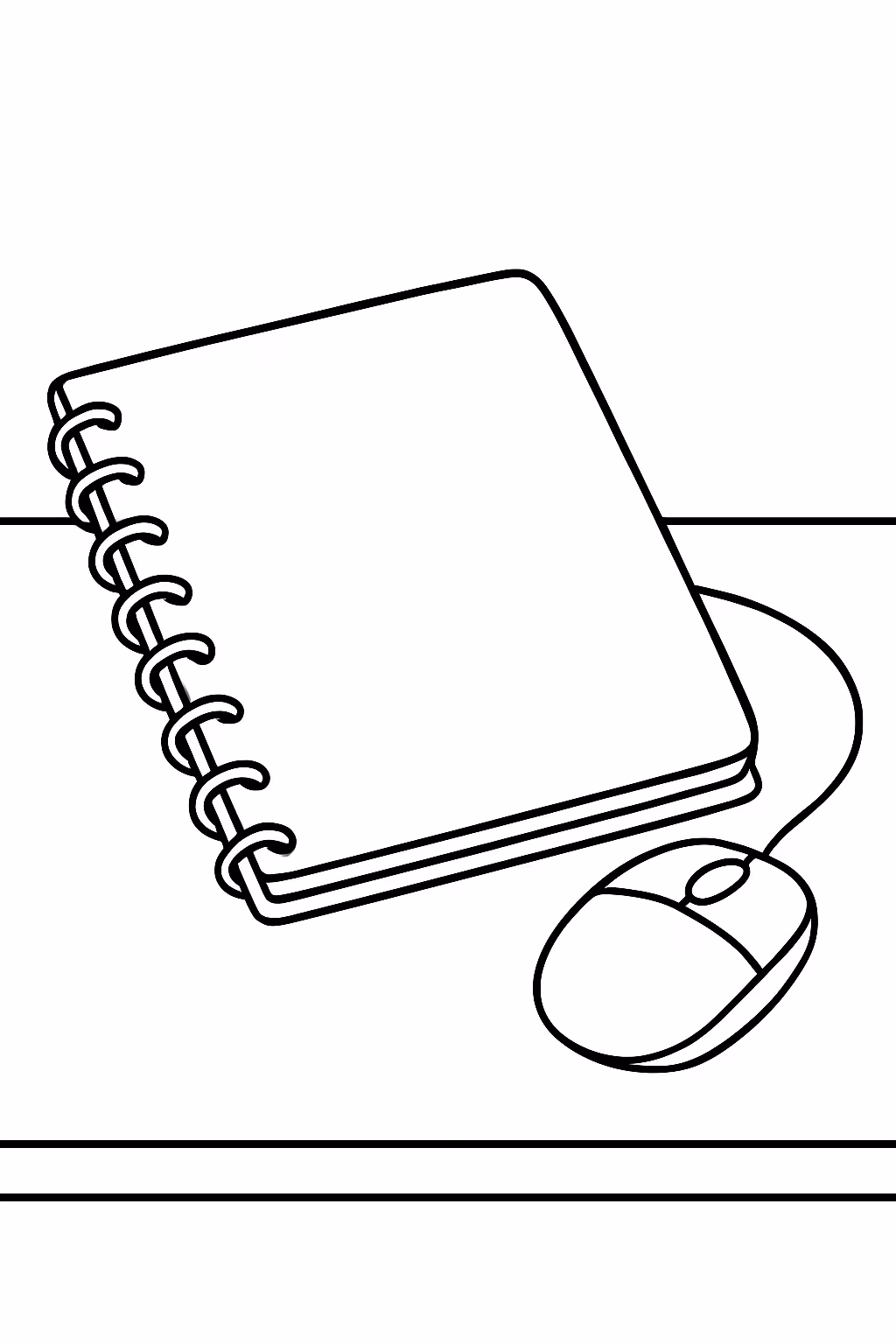 Notebook em cima de uma mesa com mouse para colorir — desenho para imprimir