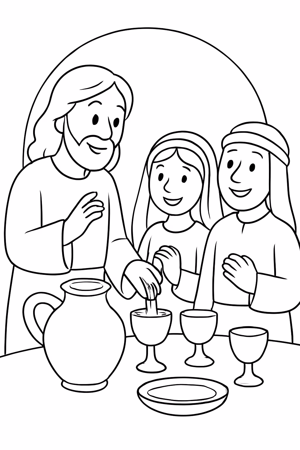 O primeiro milagre de jesus transformar agua em vinho para colorir — desenho para imprimir