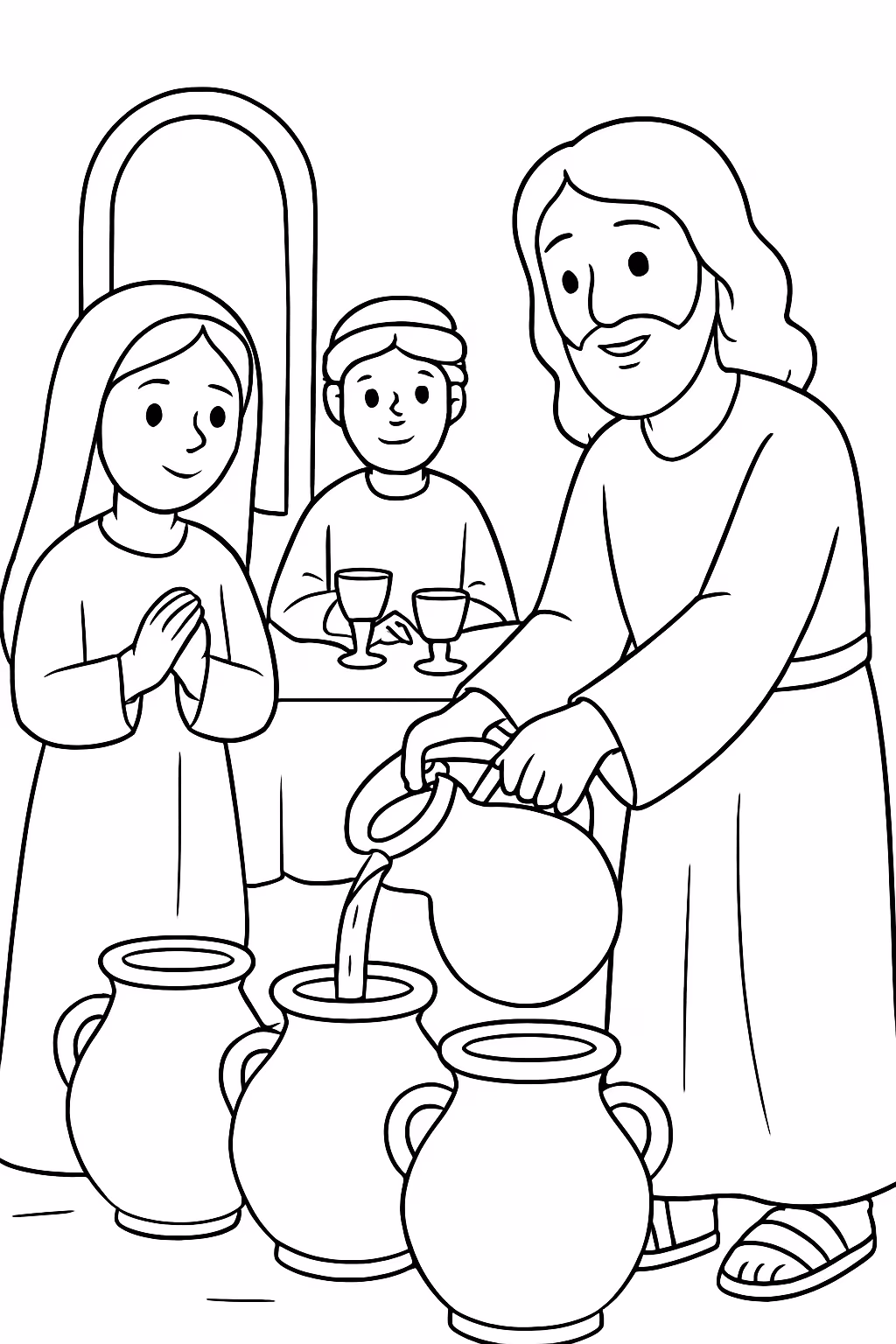 O primeiro milagre de jesus transformar agua em vinho no para colorir — desenho para imprimir