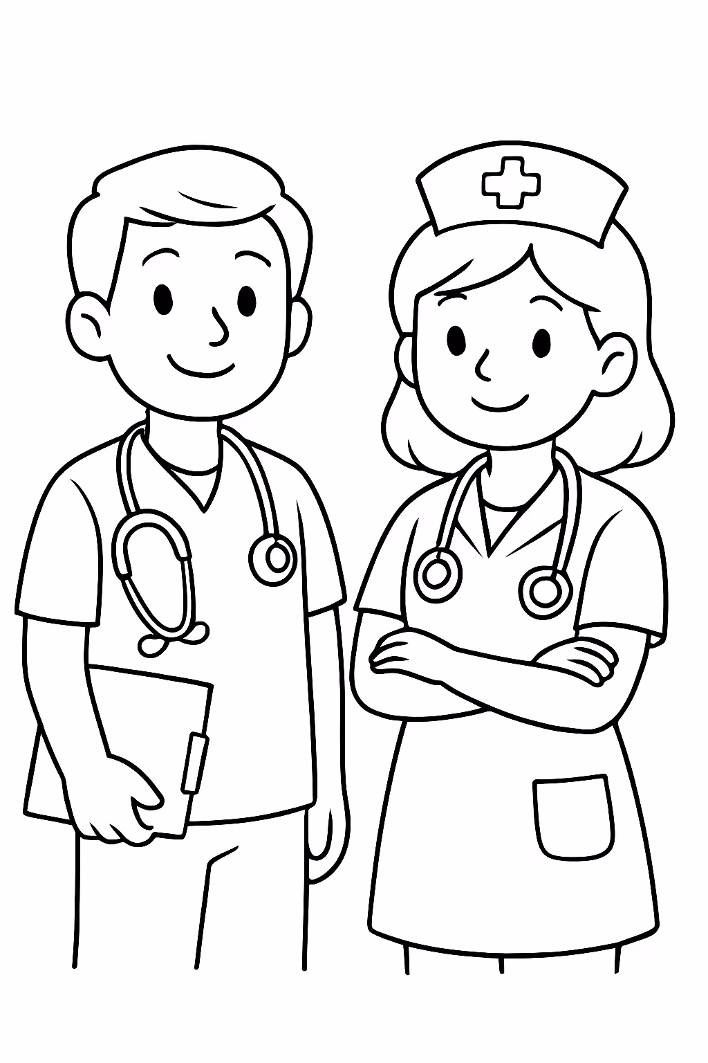 Os tecnicos de enfermagem para colorir — desenho para imprimir