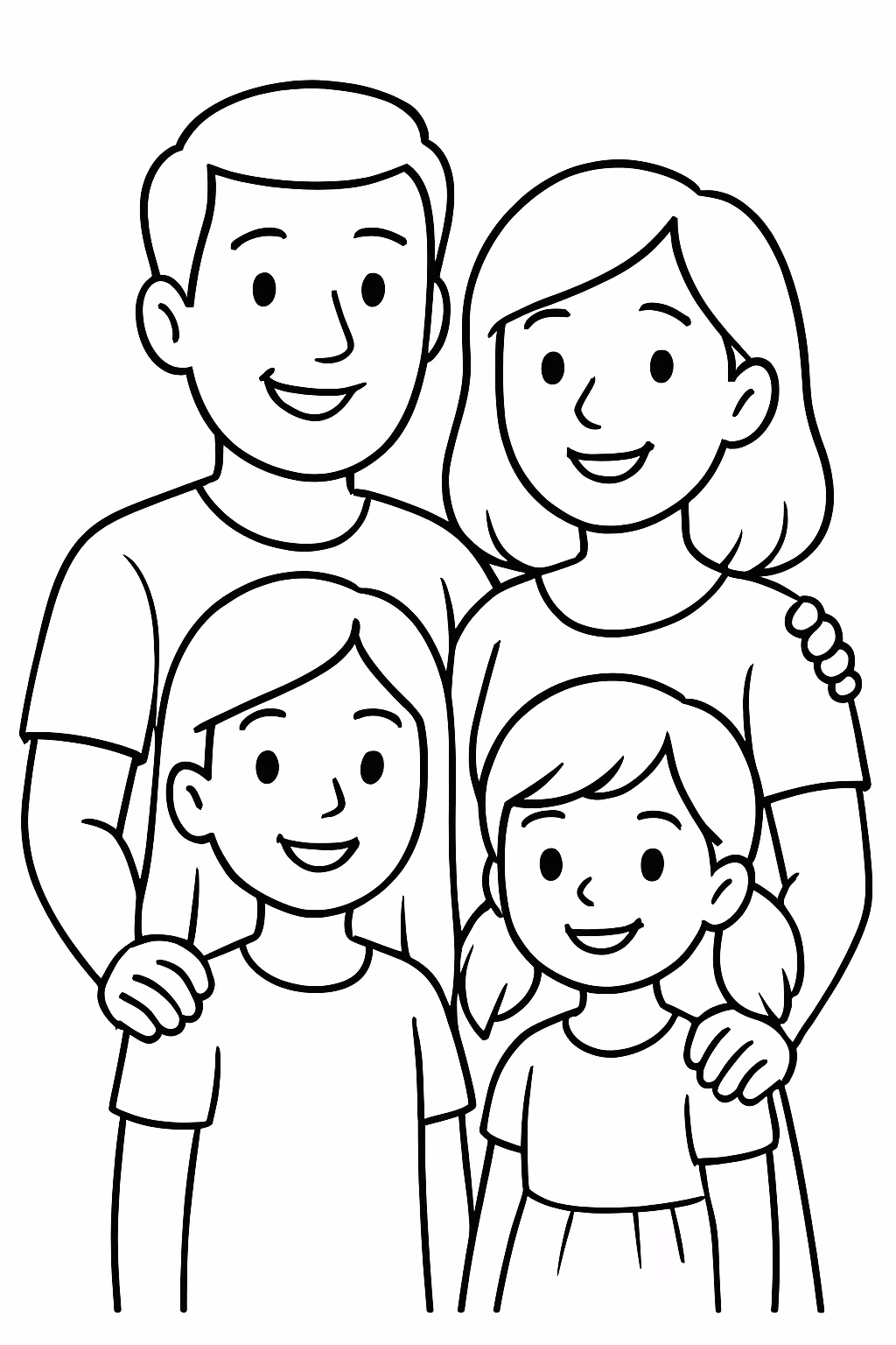 Papai mae e duas filhas para colorir — desenho para imprimir