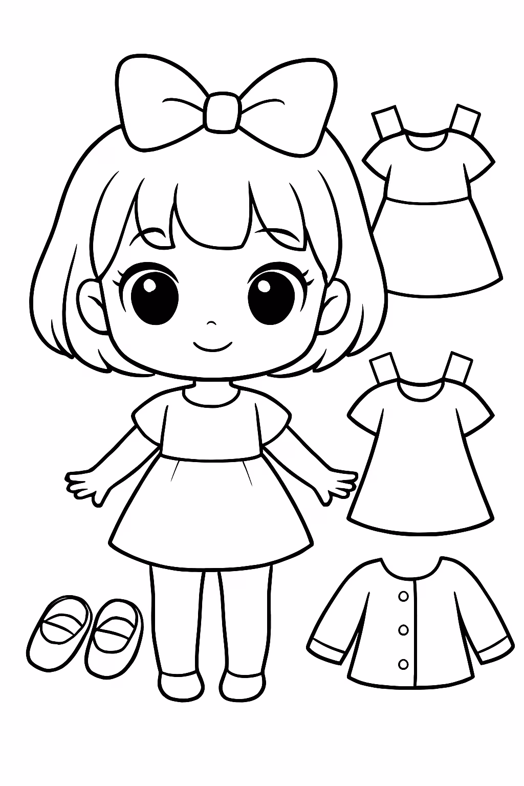 Paper doll chibi para colorir — desenho para imprimir
