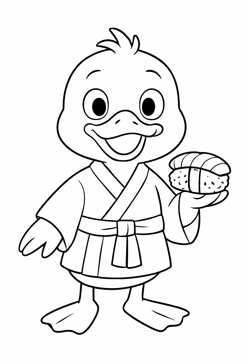 Paper duck com roupas e suchi para colorir — desenho para imprimir