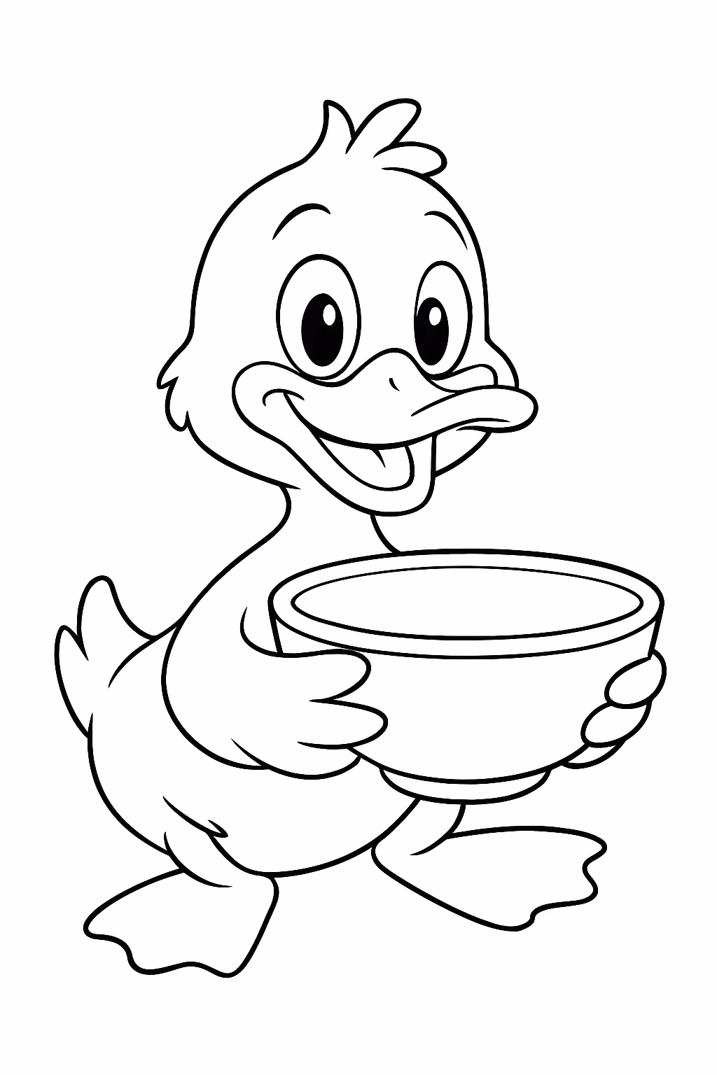 Pato com bol de alca para colorir — desenho para imprimir