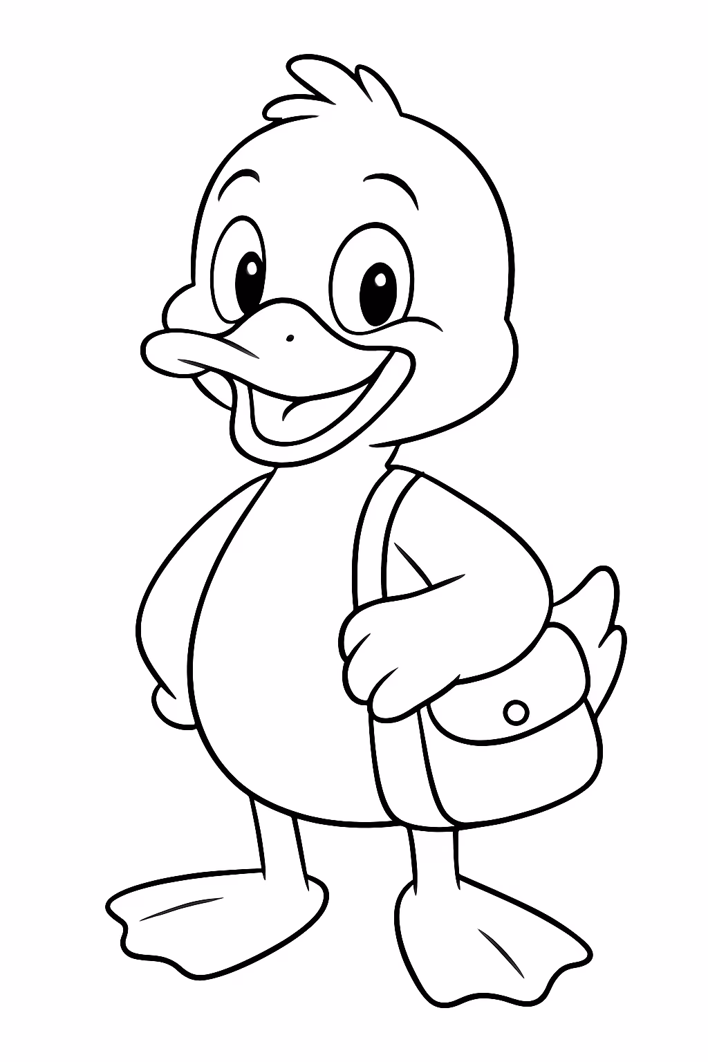 Pato com bolsa de lado para colorir — desenho para imprimir