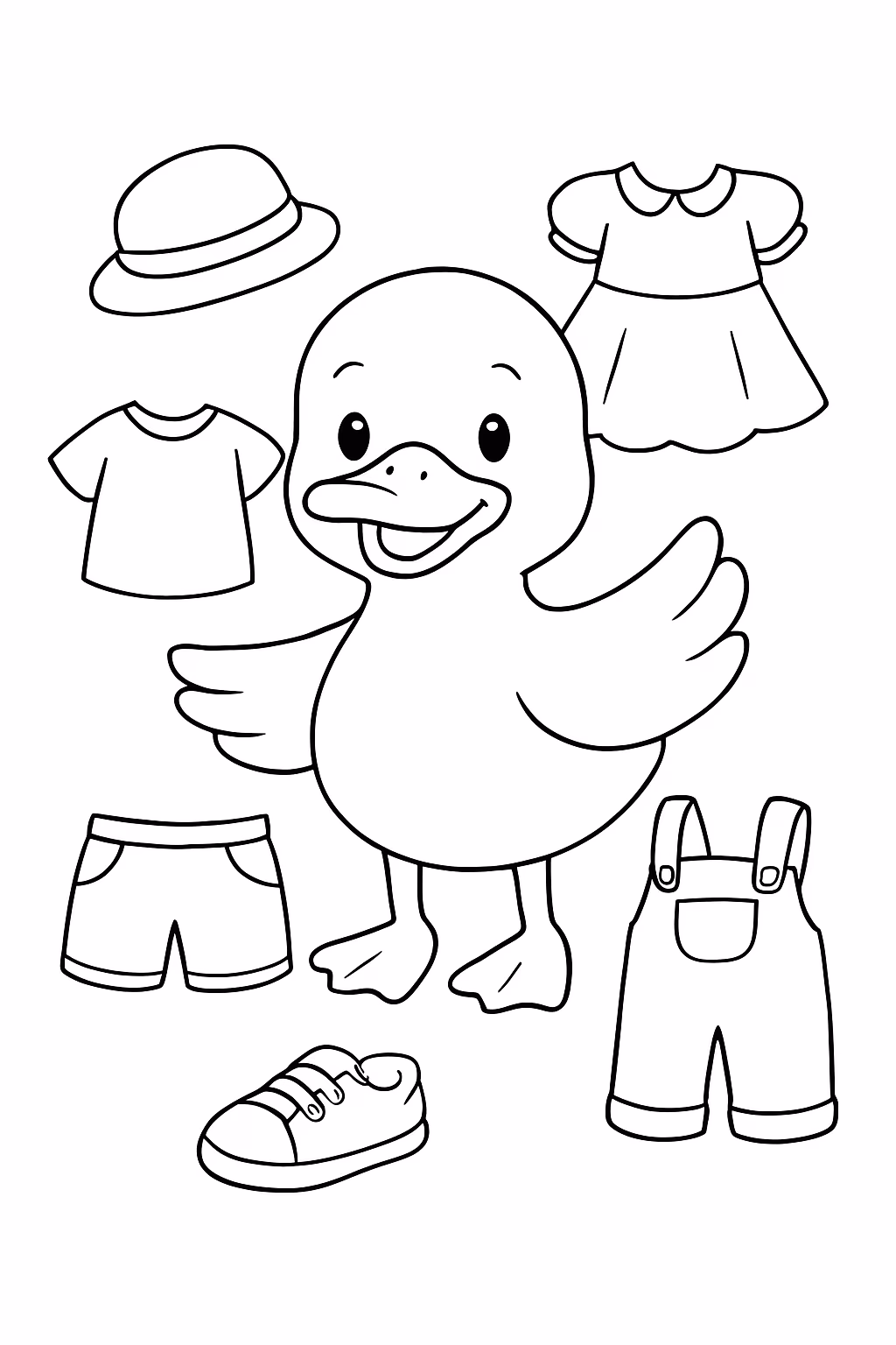 Pato de papel com varias roupinhas para colorir — desenho para imprimir
