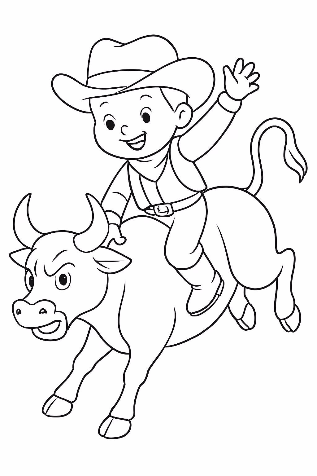 Peao de rodeio em cima do touro para colorir — desenho para imprimir