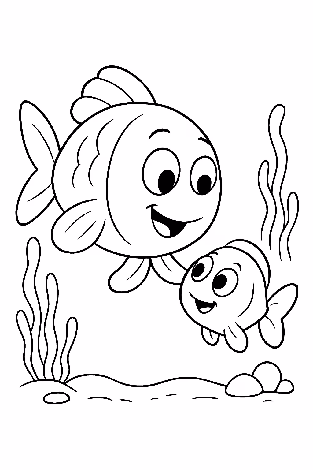 Peixe com sombra marron cuidando de um peixe para colorir — desenho para imprimir