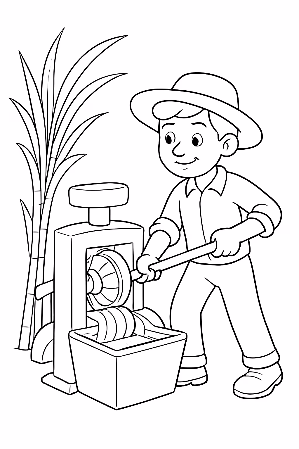 Pessoa trabalhando no engenho de acucar para colorir — desenho para imprimir