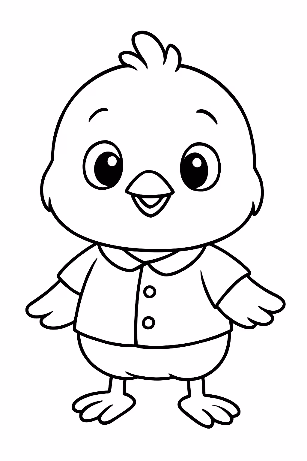 Pintinho fofo com roupa para colorir — desenho para imprimir